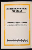Mereskovszkij munkái sorozat 7 kötete.(6 mű 7 kötetben.) Bp.,é.n.,Dante. Kiadói aranyozott egészvász...