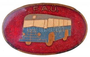 ~1930-1950. "F.A.Ü. - Fővárosi Autóbusz Üzem" zománcozott fém sapkajelvény (38mm) T:2 zománchiba  / Hungary ~1930-1950, "F.A.Ü. - Fővárosi Autóbusz Üzem" enamelled metal cap badge (38mm) C:XF enamel error