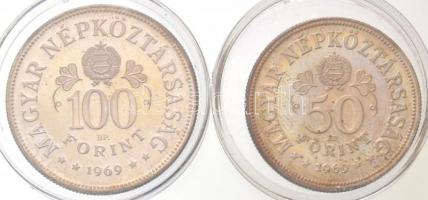 1969. 50Ft Ag + 100Ft Ag "Tanácsköztársaság" pár T:1(PP) patina 
Adamo EM34, EM35