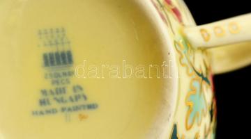 Zsolnay bambusz mintás teás csésze és alj, kézzel festett,  jelzett, hibátlan