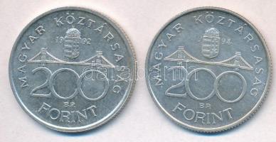 1992. 200Ft Ag "MNB" + 1994. 200Ft Ag "Deák" T:2