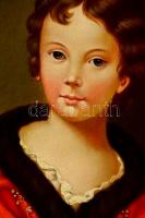 Jelzés nélkül: Bieder kislány portré cca 1850. Olaj, vászon, sérült keretben, 47×35 cm