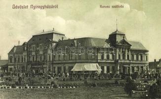 Nyíregyháza, Korona szálloda, Hoffmann Adolf, Jacobovics M., Szarvady Mihály üzletei. Borbély Sámuel kiadása (EK)