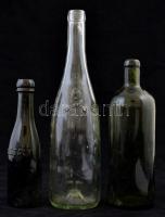 3 db feliratos vizes üveg (Ferenc József keserűvíz, stb.), kopásokkal, apró csorbákkal, m: 20-31 cm