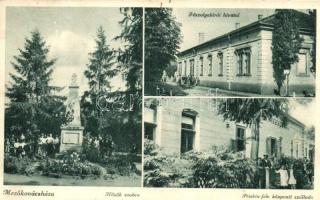 1937 Mezőkovácsháza, Főszolgabírói hivatal, Hősök szobra, Priskin-féle központi szálloda. Hábán Endre kiadása (fl)
