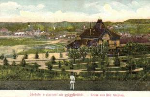 Vízaknafürdő, Bad Salzburg, Baia Ocna Sibiului; vasútállomás. Takáts Jenő kiadása / railway station, spa (EK)