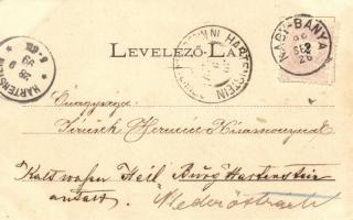 1899 Nagybánya, Baia Mare; Fő tér északi oldala, templom, üzletek / north side of the main square, c...