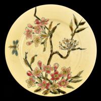 cca 1900 Zsolnay magnólia mintás tányér, kézzel festett, jelzett, hibátlan, d:25 cm