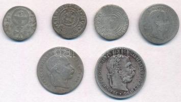 6db-os vegyes, főleg rossz tartású ezüstérmék, közte 1872KB 20kr Ag Ferenc József, Ausztria 1899. 1K Ag Ferenc József T:2-3