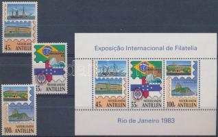 International Stamp Exhibition set + block, Nemzetközi bélyegkiállítás BRASILIANA, Rio de Janeiro sor  + blokk