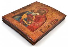 XVIII. század végi orosz ikon: Betegségek elhárítója. ( Szűz Mária a kis Jézussal). Tojástempera, vá...