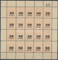 1942 Pesti Izraelita hitközség ifjúsági csoportja 50f tagsági bélyeg 20-as kisívben, 43. sorszámmal