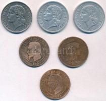 Franciaország 1855-1947. 10c-5Fr 6db-os vegyes érme tétel T:2-3 France 1855-1947. 10 Centimes - 5 Francs 6pcs of various coins C:XF-F