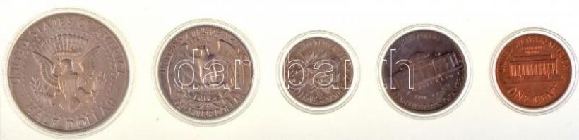 Amerikai Egyesült Államok 1964. 1c Br "Lincoln" + 5c Cu-Ni "Jefferson" + 1D Ag &...