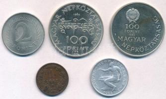 1861B 1kr Cu + 1965. 50f Al + 1966. 2Ft alpakka + 1983. 100Ft alpakka "Széchenyi István" +...