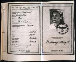 1943 Bécs, német birodalmi útlevél hitelesített fénymásolata Zsolnay Margit (1920-1994?) részére