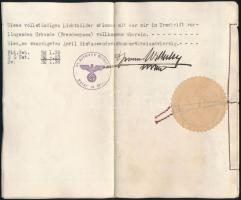 1943 Bécs, német birodalmi útlevél hitelesített fénymásolata Zsolnay Margit (1920-1994?) részére