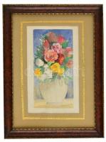 Molnár jelzéssel: Virágcsendélet. Akvarell, papír, paszpartuban, keretben, 20x10 cm