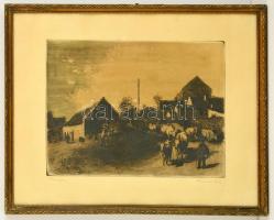 Konecsni György (1908-1970): Tihanyban. Rézkarc, papír, jelzett, üvegezett keretben, 29×39 cm
