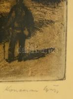 Konecsni György (1908-1970): Tihanyban. Rézkarc, papír, jelzett, üvegezett keretben, 29×39 cm