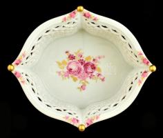 Wallendorf virágmintás áttört porcelán kínáló, matricás, hibátlan, jelzett, 20x16x8 cm