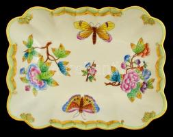 Herendi Viktória mintás porcelán dísztál, kézzel festett, jelzett, hibátlan, 18x14x4 cm