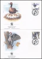 WWF: Birds stamp-booklet sheet + set on 4 FDC WWF: Madarak bélyegfüzetlap + sor 4 db FDC-n
