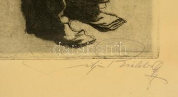 Rimaszéky-Richter Aladár (1898-?): Koldus. Rézkarc, papír, jelzett, üvegezett keretben, 28×22 cm