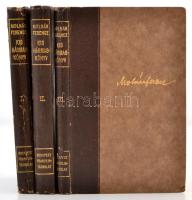 Molnár Ferenc:Kis hármaskönyv I-III. kötet. Bp., 1914, Franklin-Társulat. Első kiadás. Kiadói félbőr-kötésben, szecessziós virágmintás tékában, kissé kopott gerinccel, egy-két foltos lappal, a téká sarkai kopottak, sérültek.