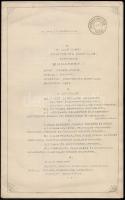 1907 Egyetértés Sport Club alapító okirata, pecséttel, elnök, titkár aláírásával, belügyminiszteri tanácsosi bejegyzéssel, 33,5x21 cm