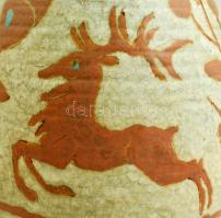 Gorka Géza (1894-1971): Szarvas váza. Kézzel festett mázas kerámia, jelzett (Nógrádverőce),  apró má...