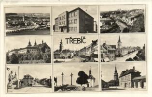 Trebic, Trebitsch; multi-view postcard, castle, basilica, shops