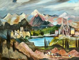 Molnár C. Pál (1894-1981): Toscanai táj. Olaj, farost, jelzett, keretben, 60×80 cm