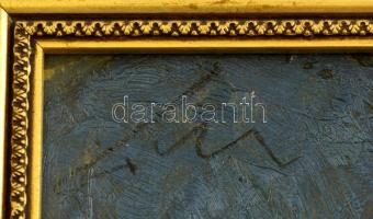 Tibor jelzéssel: Szénaboglya. Olaj, karton, kis hibával, keretben, 27×33 cm