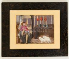 JD jelzéssel: Pajzánság a szobában. Pasztell, papír, szakadással, üvegezett keretben, 23×30 cm