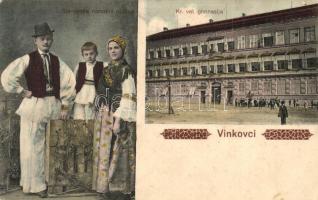 Vinkovce, Vinkovci; Slavonska narodna nosnja, Kr. vel. gimnasija / szlavóniai folklór, népviselet, gimnázium / Slavonian folklore, traditional costume, grammar school