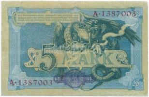 Német Birodalom 1904. 5M hét számjegyű sorszám T:III
German Empire 1904. 5 Mark seven digit serial ...