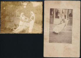 cca 1917 Katonai kórházakban készült felvételek, rajtuk vöröskeresztes nővérekkel, 5 db, 8x10 és 9x1...