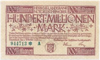 Németország / Weimari Köztársaság / Darmstadt 1923. 100.000.000M szükségpénz vízjeles papíron T:I- Germany / Weimar Republic / Darmstadt 1923. 100.000.000 Mark necessity note on watermarked paper C:AU
