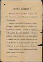 1916 A román hadsereg felhívása a magyar katonákhoz, melyben a megszállt városokat sorolja fel, kéto...