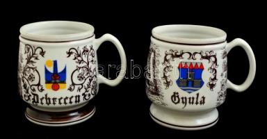 4 db Hollóházi porcelán tárgy: 1 db kis tálka, 1 db váza, 2 db bögre + 2 db Alföldi porcelán korsó, ...