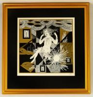 Szász Endre (1926-2003): Hintázó lány. Szitanyomat 46/100, papír, jelzett, üvegezett keretben, 41×41 cm