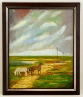 Jelzés nélkül: Lovak az alföldön. Olaj, vászon, keretben, 47×39 cm