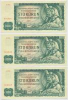 Csehszlovákia 1961. 100K (3x) sorszámkövetők T:II Czechoslovakia 1961. 100 Korun (3x) sequential serials C:XF Krause 91