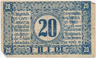Románia / Temesvár 1919. 20f T:III kis szakadások 
Romania / Timisoara 1919. 20 Fileri C:F small te...