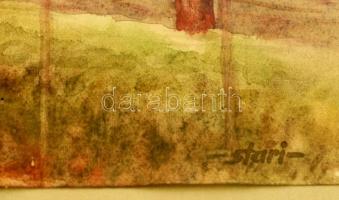 Sostarics Lajos (1896-1968): Városliget, földalatti villamos Állatkert megálló, akvarell, papír, jel...