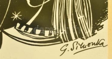 Simonka jelzéssel: Angyal, tus, papír, üvegezett fa keretben, 11×16 cm