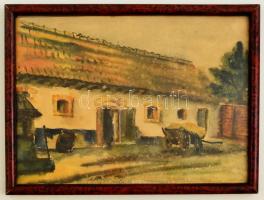 Jelzés nélkül: Tanyasi udvar, akvarell, papír, üvegezett fa keretben, 21×29,5 cm