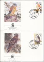 WWF: Birds of prey set in lines of four + 4 FDCs WWF: Ragadozó madarak sor négyescsíkban + 4 db FDC