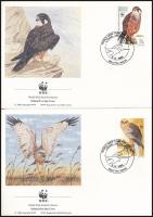 WWF: Birds of prey set in lines of four + 4 FDCs WWF: Ragadozó madarak sor négyescsíkban + 4 db FDC